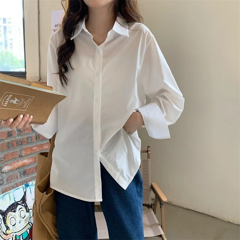 

White Shirt Women's Spring and Autumn 2021 New Design Sense French Minority Inner Overlapping Wear Early Autumn Chic Long
