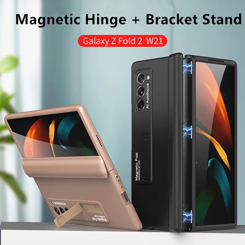 

Magnetic Hinge Funda For Samsung Galaxy Z Fold 2 Case Bracket Stand Hard Case for Fold 2 magnetic fold case for fold2 w21 color