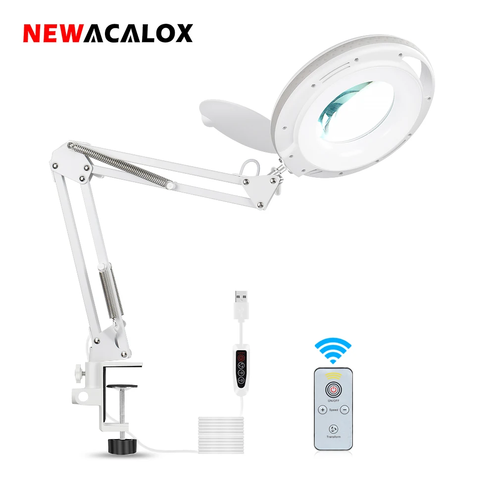 

NEWACALOX 5X Лупа пылезащитный чехол увеличительное стекло светодиодный светильник 3 регулируемые огни цвет подходит для чтения рукоделие хобби...