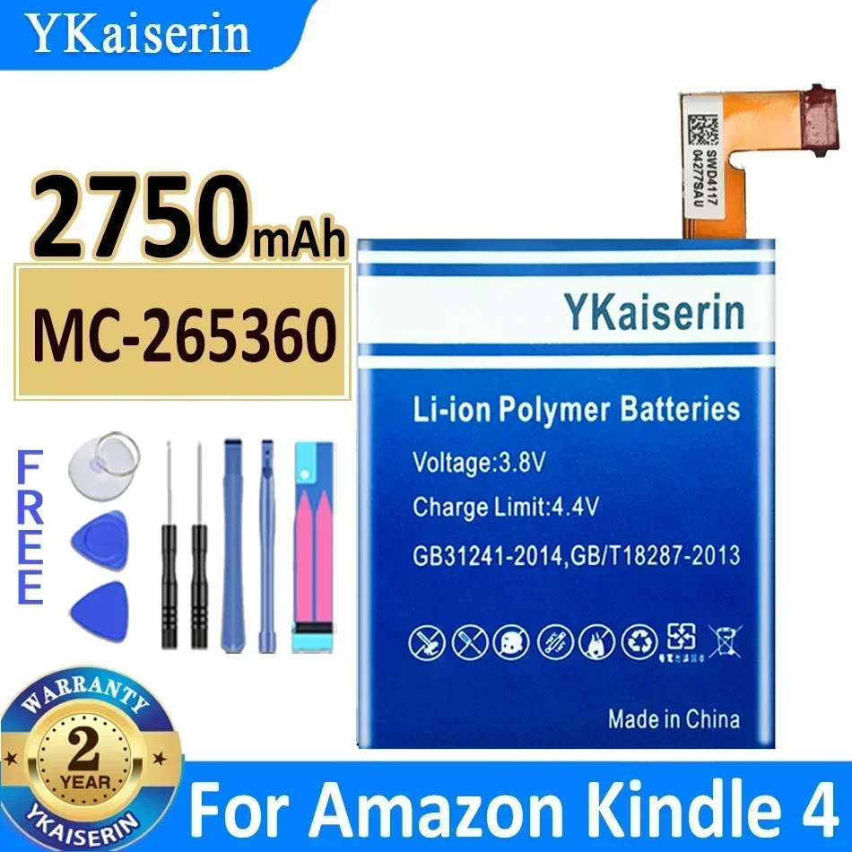 YKaiserin 2750 мАч MC- 265360 Аккумулятор для Amazon Kindle 4 5 6 515-1058-01 D01100 S2011-001-S DR-A015