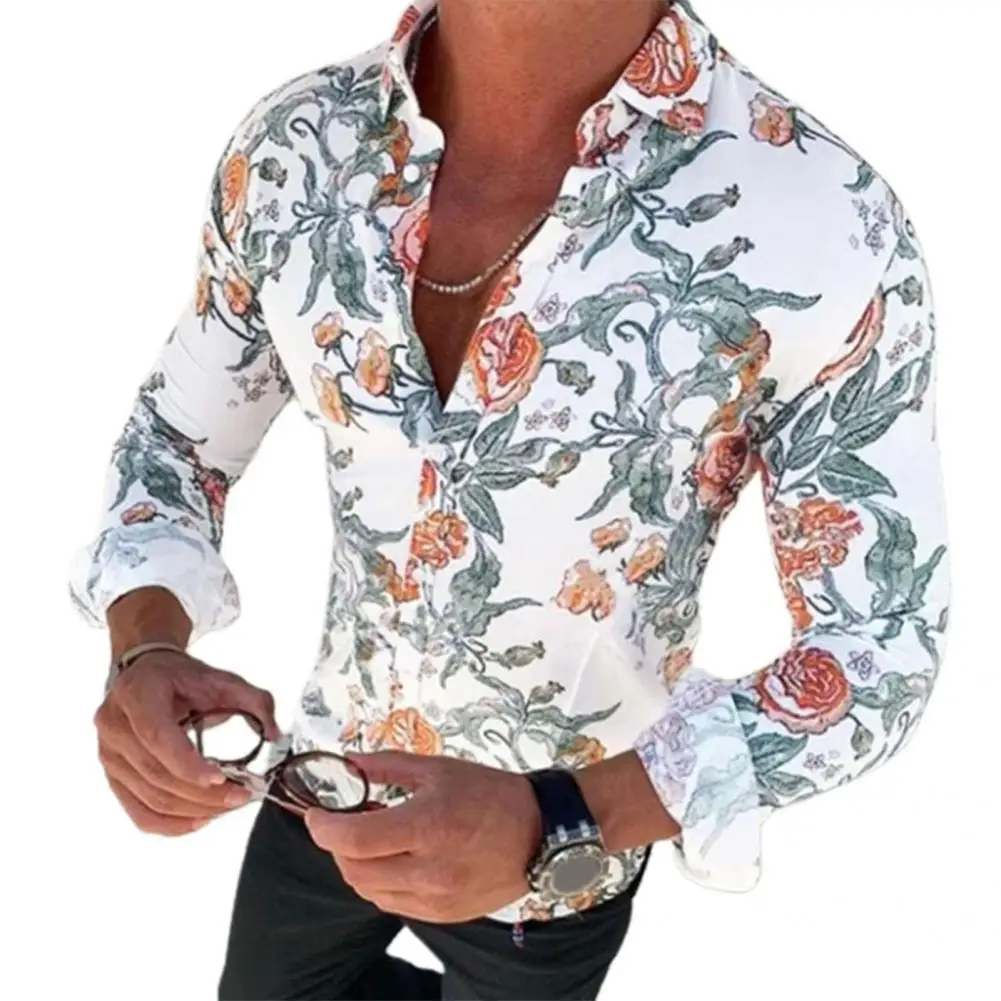 

Beach Shirt All Match Men Shirt Long Sleeve Single-breasted Summer Top