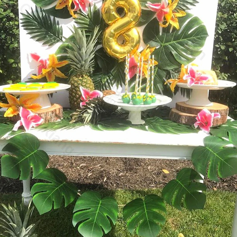 60pcs artificial tropical palm leaves hawaiian luau party summer jungle theme party decoration wedding birthday home table decor free global shipping