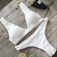 2021 sexy white ribbed brazilian bikini women swimwear female swimsuit two pieces bikini set push up bather bathing suit swim