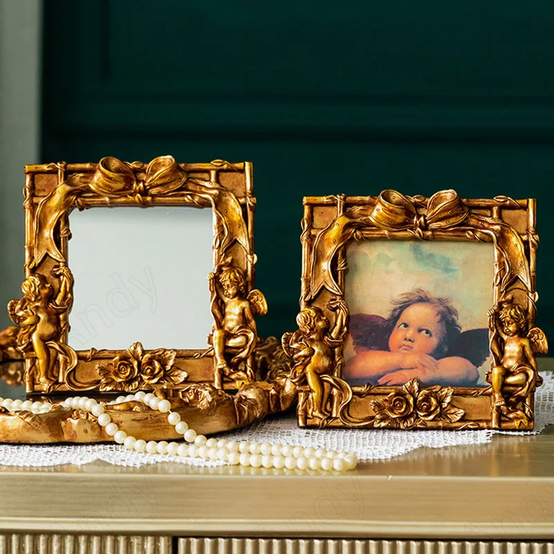 

Винтажная фоторамка из смолы ручной работы рельефный Ангел для спальни настольное зеркало для туалетного столика европейские креативные фоторамки домашний декор