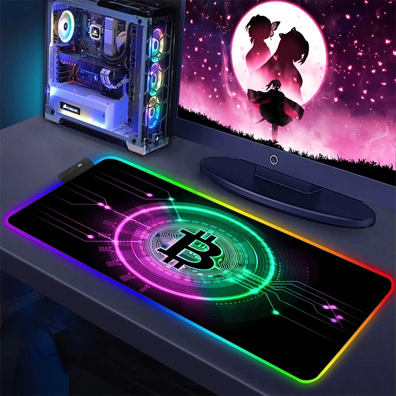 Gaming Laptops Bitcoin Mouse Pad Anime Carpet Mause Backlit Desk Rgb Mat Mousepad Led Gamer Accessories Computer Cabinet Mats Pc