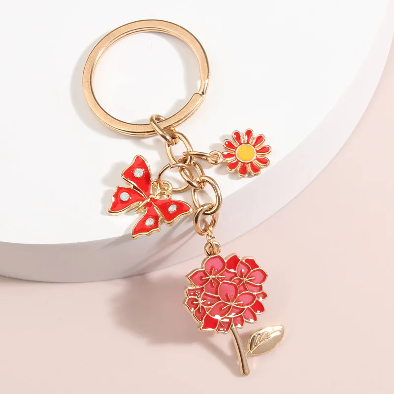 

Cute Enamel Keychain Butterfly Flower Sun Honeybee Key Ring Heart Pearl Key Chains Garden Gifts For Women Men Handmade Jewelry