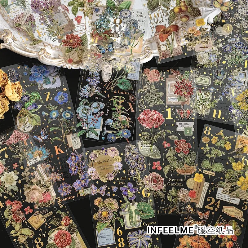 

3 Pcs Flower Rose Plant Stickers Set PET Transparent Waterproof Decorative Decals For Scrapbook DIY Crafts Album Journaling