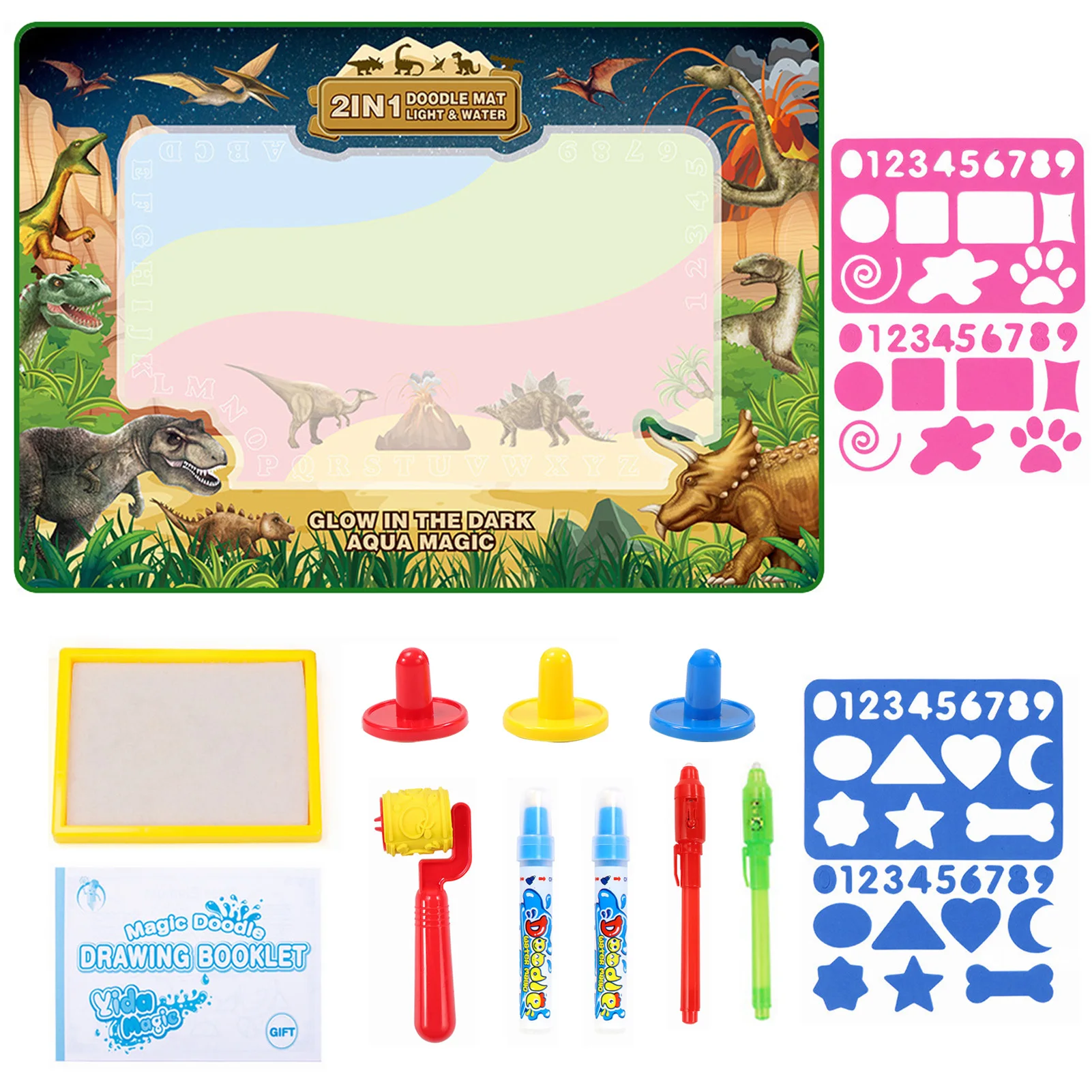 

Dinosaur Pattern Aqua Doodling Mat Kids Water Coloring Mat Reusable Dinosaur Water Painting Coloring Writing Board With Luminous