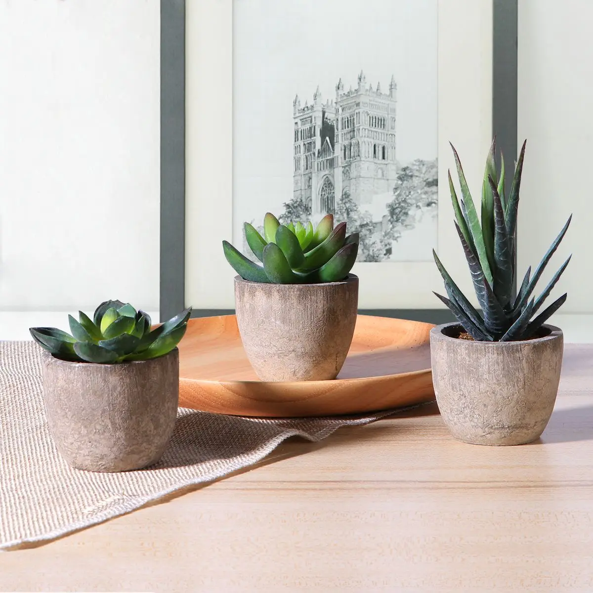Fake Artificial Succulent Plants Bonsai with Gray Pots Potted Plant Arrangements Artificial Plants Home Decoration images - 6