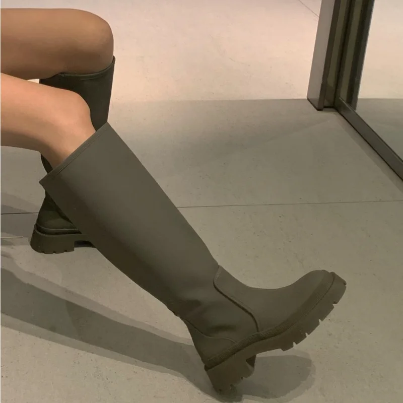 

Женские ботинки челси, черные или зеленые высокие ботинки на платформе и квадратном каблуке, Размеры 35-40, для осени и зимы, 2023
