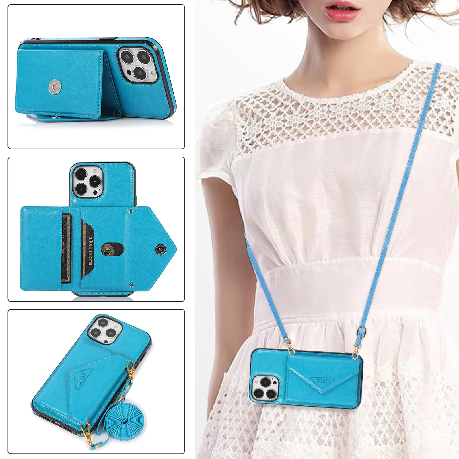 

Crossbody Wallet Phone Case For iPhone 13 12 Mini 14 11 Pro XS Max XR X 7 8 Plus Credit Card Holder Lanyard Strap Leather Cover