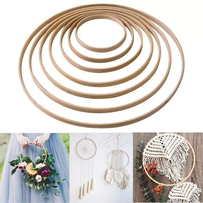 

New 8-33cm Home Decor Bamboo Ring Wooden Circle Round Catcher DIY Hoop For Flower Wreath House Garden Plant Decor Hanging
