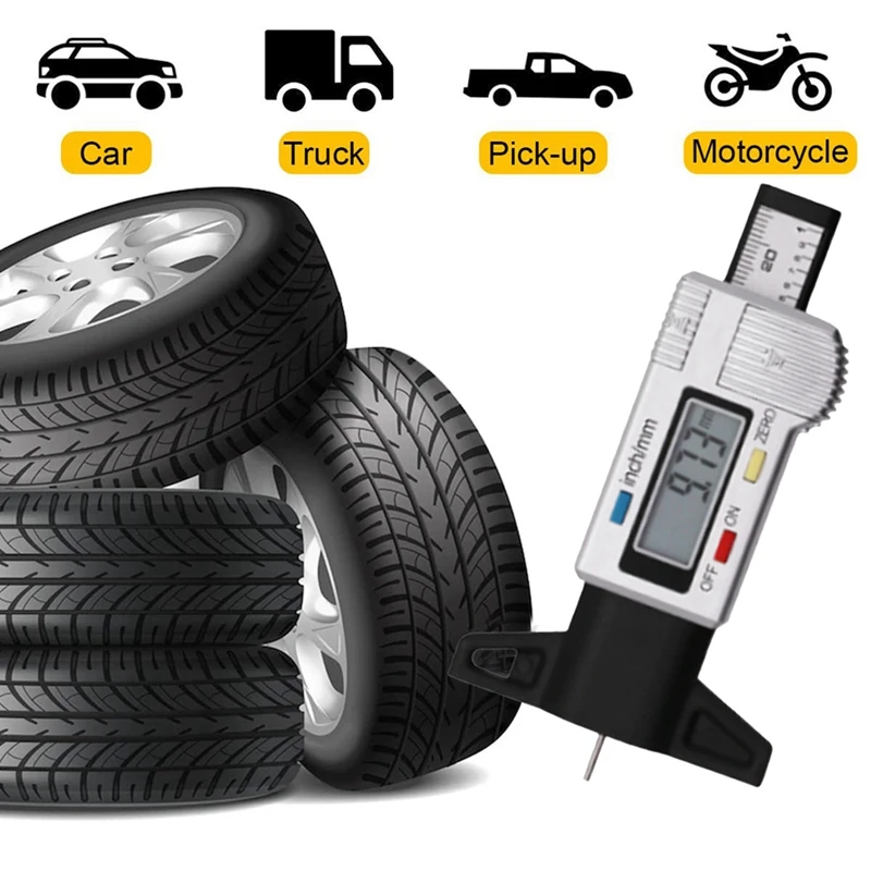 1 шт. цифровой измеритель глубины протектора шин серебристый 0-25 мм/1 дюйм