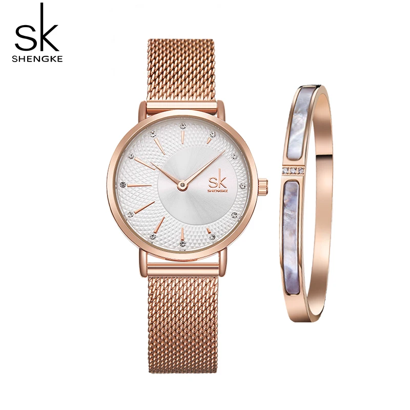 Shengke Fashion Rose Gold Women Watches Top Luxury Brand Ladies Quartz Wristwatch Bracelet Set Series Elegent Relogio Feminino