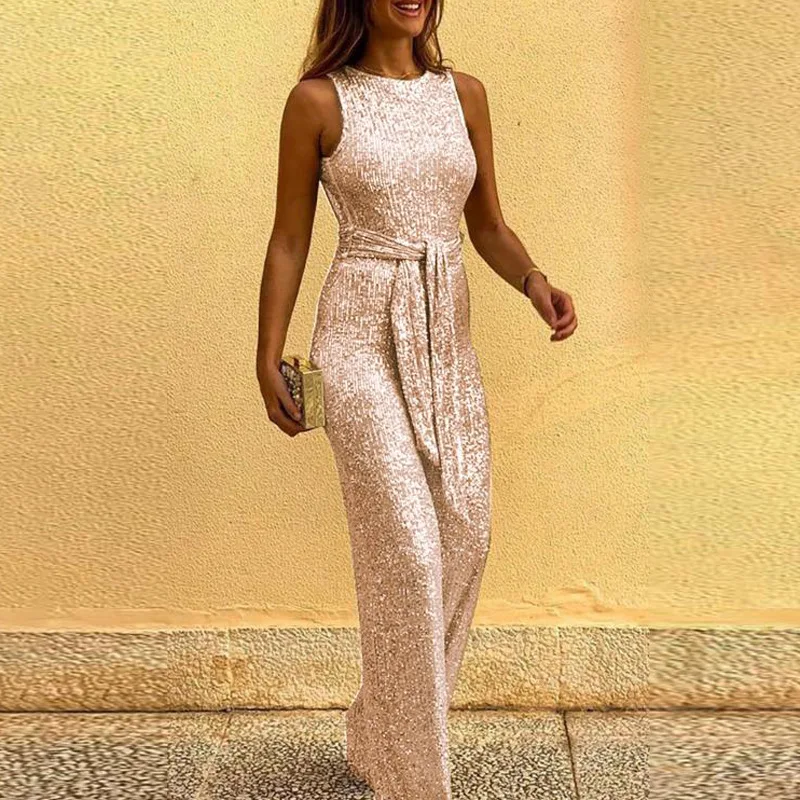 

Donsignet New Women's Suit Fashion Summer Sexy Sequined Silver Dot Sleeveless Trousers Women's Suit 2 Piece Sets Womens Outfits