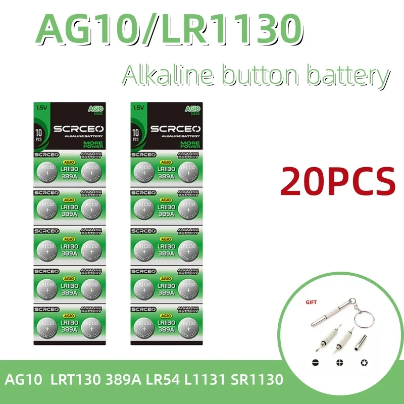 Щелочная кнопочная батарейка AG10 LR1130 1.55В, 2-50 шт., замена LR54 L1131 389A D189 для часов, игрушек, калькуляторов (art.: 3920dc71c1923) - 3920dc71c1923