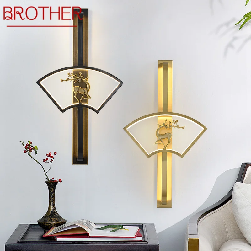 

BROTHER Contemporary Wall Lamp LED Vintage Brass Creative Deer Fan-Shaped Sconce Light for Home Living Room Bedroom Decor