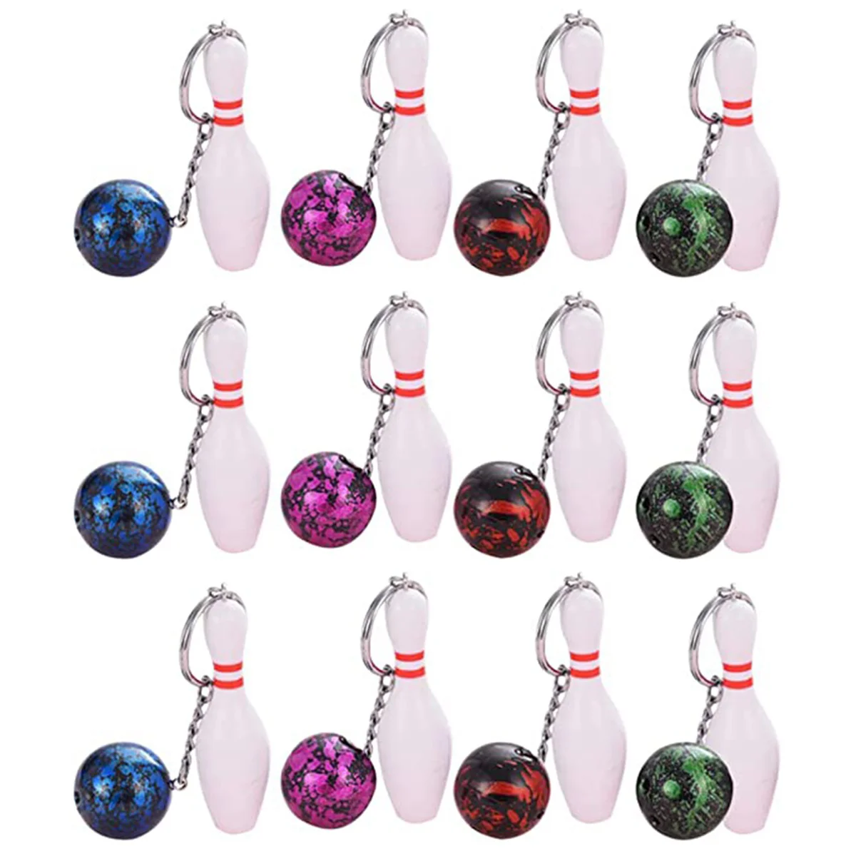 

12 Simulated Bowling Keychains Sports Themed Key Rings Mini Bowling Keychain Pendants