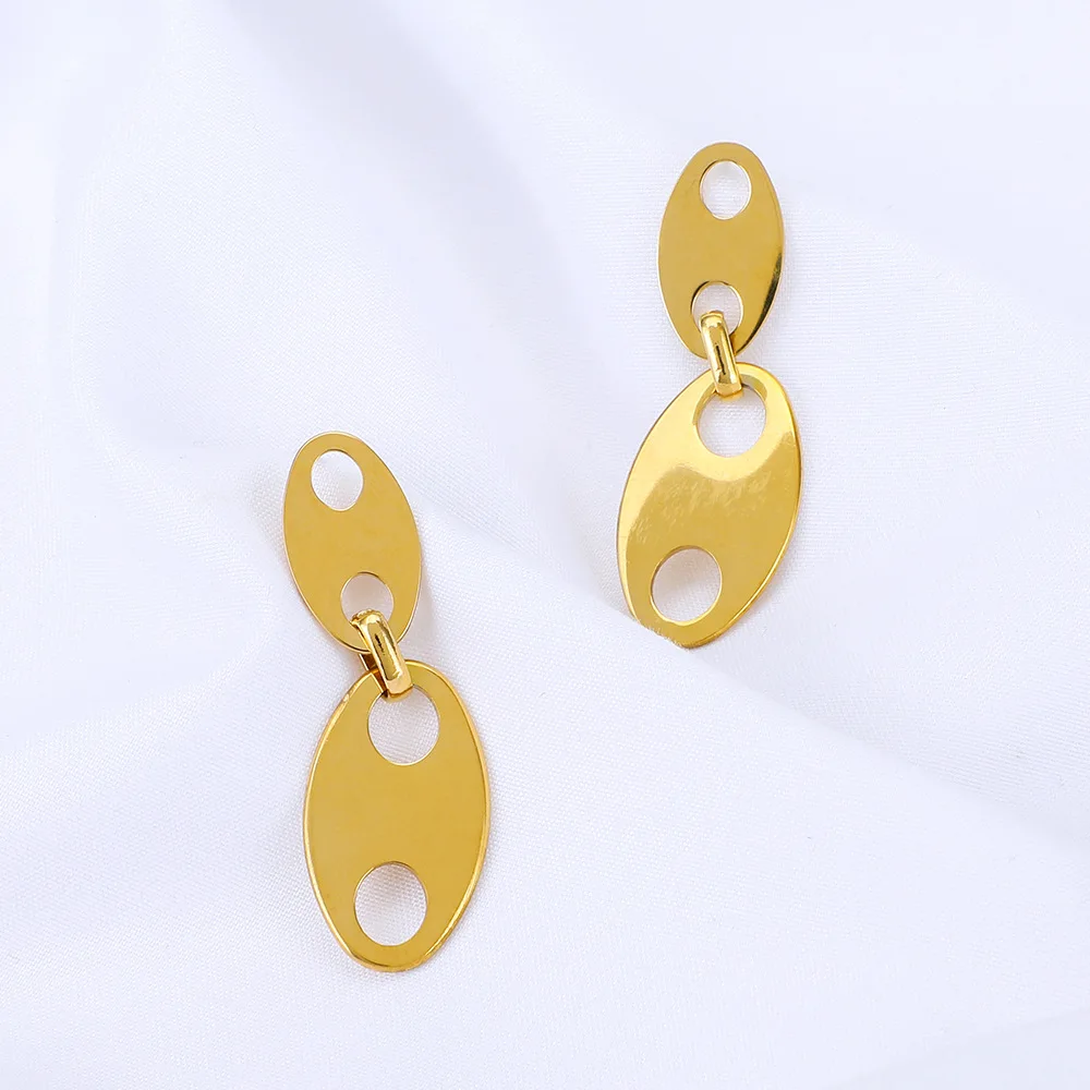 

Authentic Gold Silver Geometric Oval Drop Earrings For Women Simple Metal Style Stainless Steel Detachable Earrings For Women