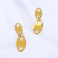 authentic gold silver geometric oval drop earrings for women simple metal style stainless steel detachable earrings for women