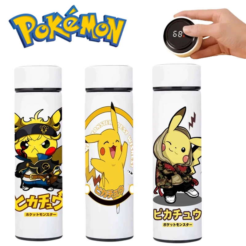 

500ML Pokemon Pikachu Smart Thermos Cup School Student Water Bottle Portable Cup Stainless Steel Thermos for Kids Christmas Gift