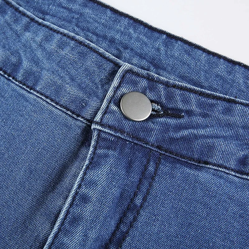 Vintage Denim Flare Pants Women Mid-waist Retro Stitching TrousersLadies Slim Pocket Wide Leg Jeans Female Solid Classic Pant