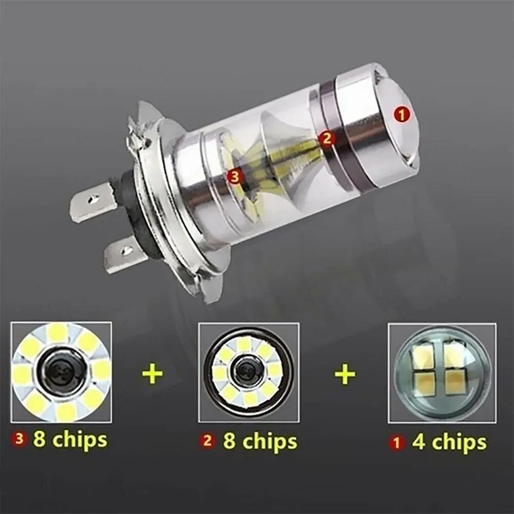 2X 100W H4 H7 Super Bright 20Smd Led Car Daytime Running Driving Fog Light Lamp 6000K Auto Driving Headlight High Low Beam Bulbs