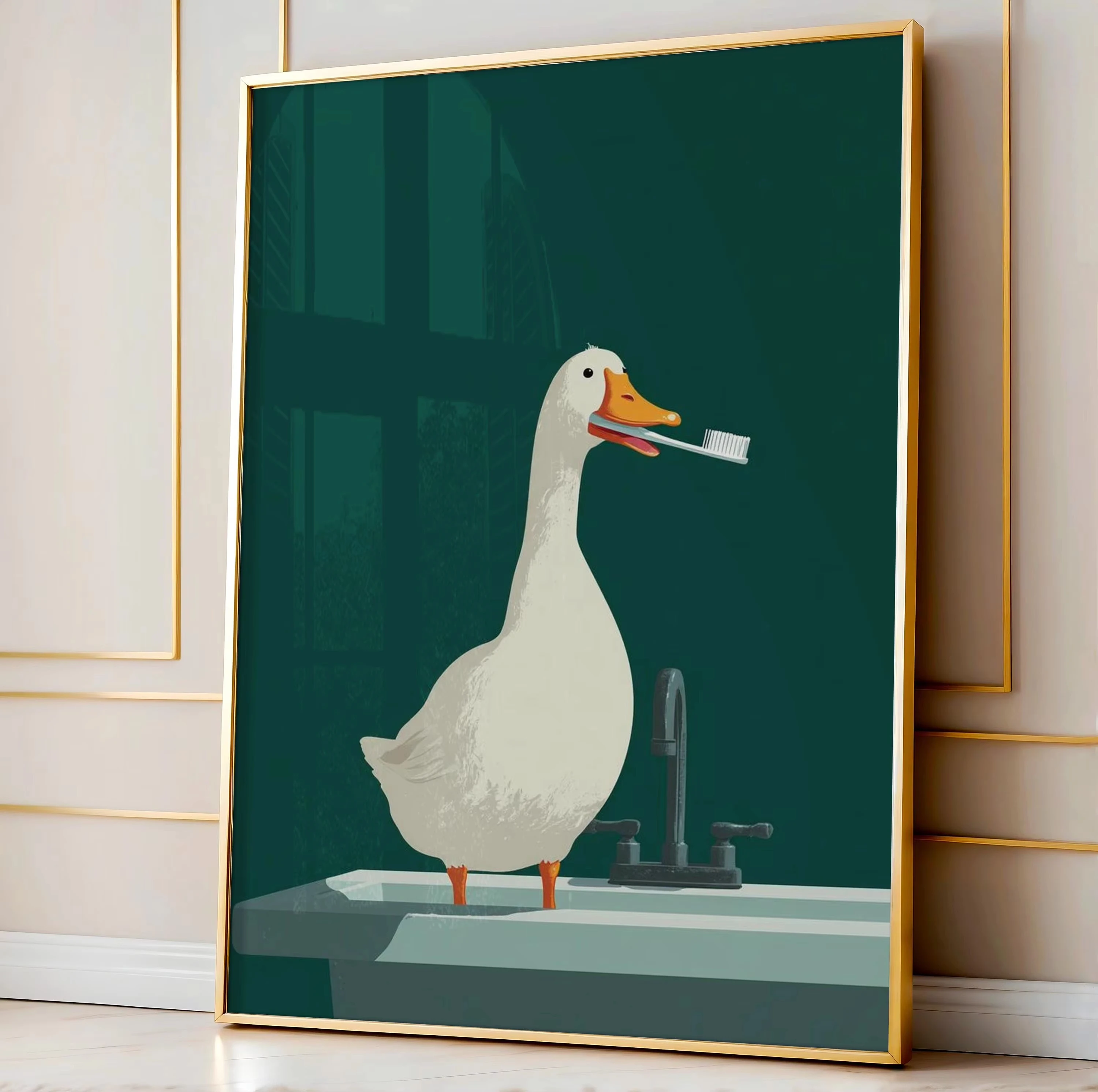 

Ретро-постер с зелёной зубной щеткой и гусыней