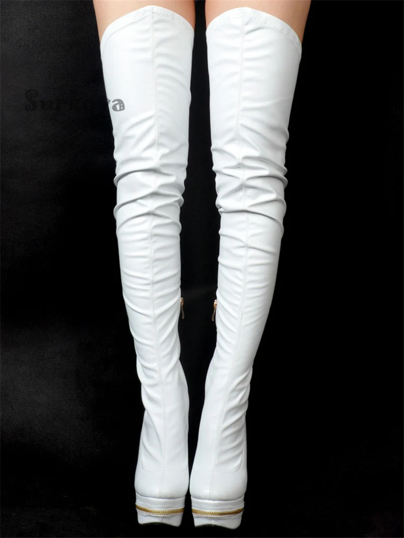 Red Over The Knee Boots Round Toe Thin High Heels Fashion Shoes Back Zipper Tassel Platform Metal Decoration Thigh High Boots