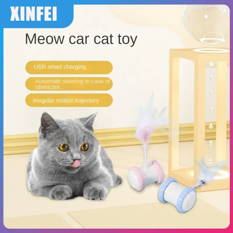 

Funny Cat Stick Tumbler Wheel Cat Ball Pompom And Bell Feather Cat Teaser Stick Cat Plush Toy Usb Charging Kitten Teaser Stick