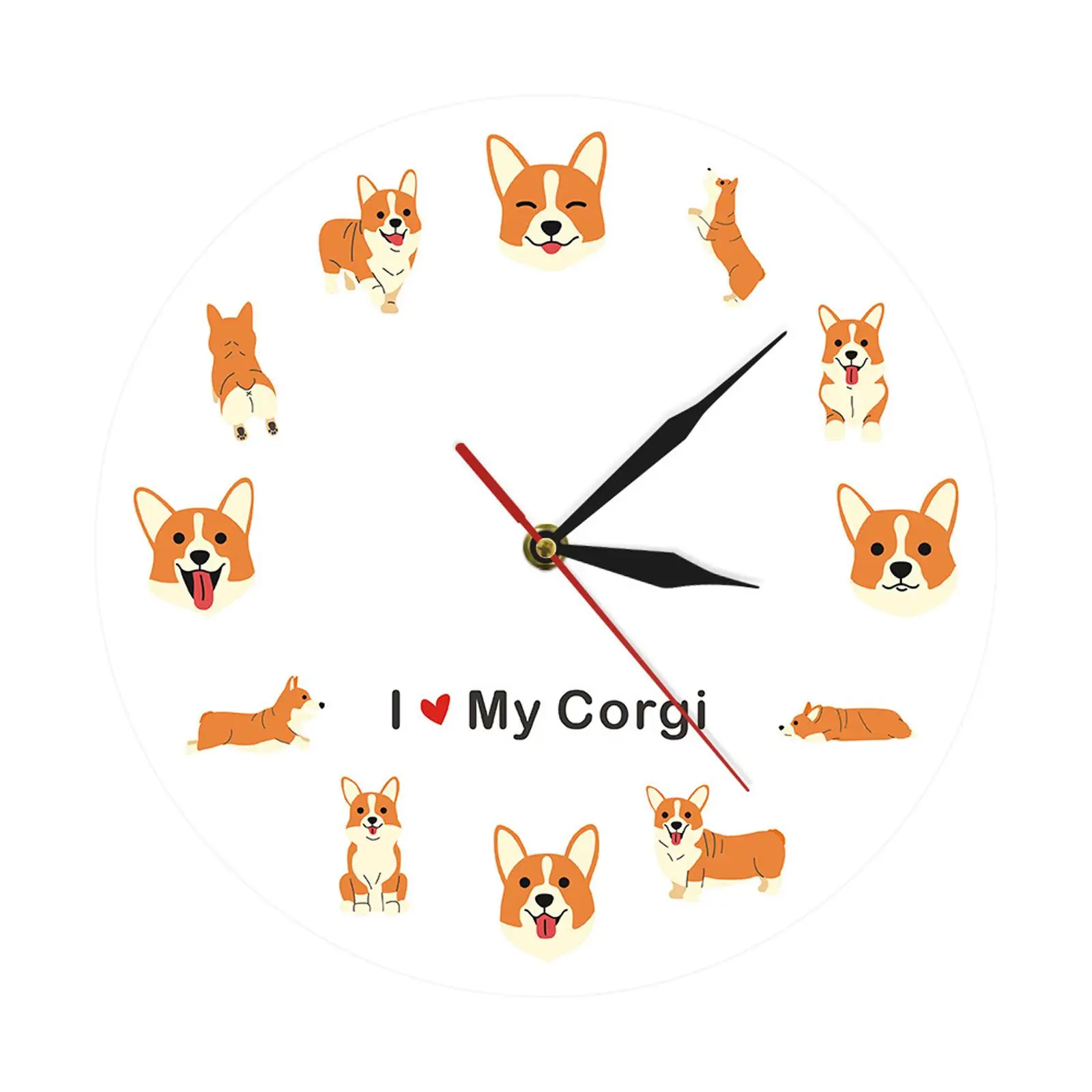 

Wall Clock Corgi Theme Art Decor Decoration Silent Hanging for Bathroom Bedroom Living Room Indoor Kitchen