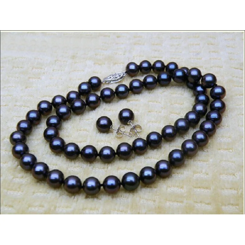 

Collier de perles de la mer du sud, ensemble de boucles d'oreilles, de couleur noire, de 10 à 11mm, 18 pouces, 14K