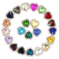 hot sale 22 color heart shape sewing crystal glass rhinestones with cup chain claw wedding dress shoes bags diy trim