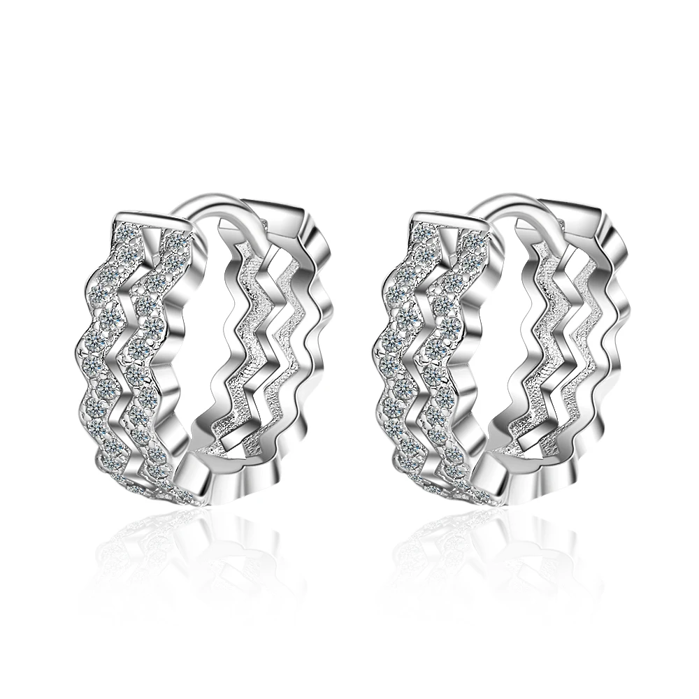 

BIGLNY New 925 Silver Earrings Ripple Zircon Earrings 18K Gold Fashion Earrings Woman Glamour Jewelry Engagement Gift Romantic