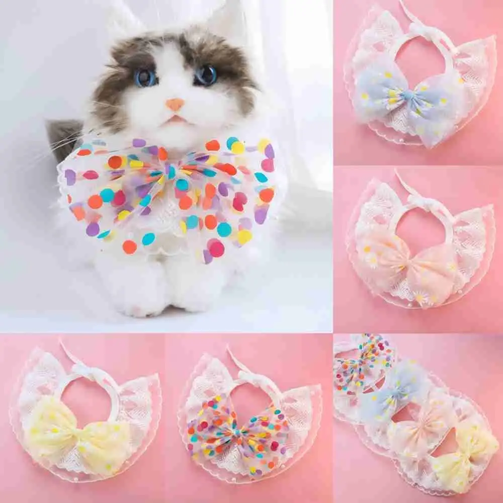 

Fashion Neck Strap Cat Necklace Dog saliva towel Pet Collar Puppy String Bib Lace Mesh Bowknot Dog Neckerchief
