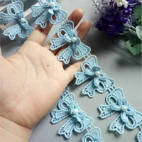 2 yard blue butterfly bowknot pearl embroidered lace trim ribbon fabric sewing craft patchwork handmade for costume decoration
