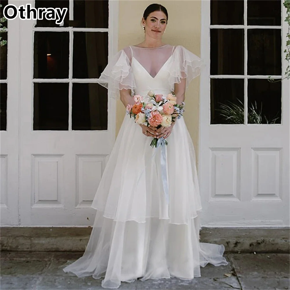 Othray свадебное платье из органзы с коротким рукавом-бабочкой трапециевидная