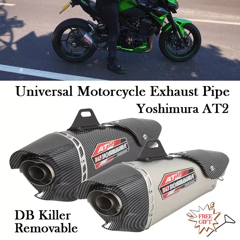 

Motorcycle Yoshimura AT2 Exhaust Pipe Modify Escape Moto Muffler 51MM DB Killer For Z900 MT09 Ninja 400 CB500 R3