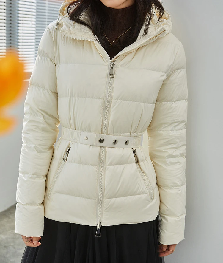 

2022 New Slim Waist White Duck Down Belt Thickened Warm Casual Short Hooded Down Jacket Women's Winter Puffer Jacket Coats