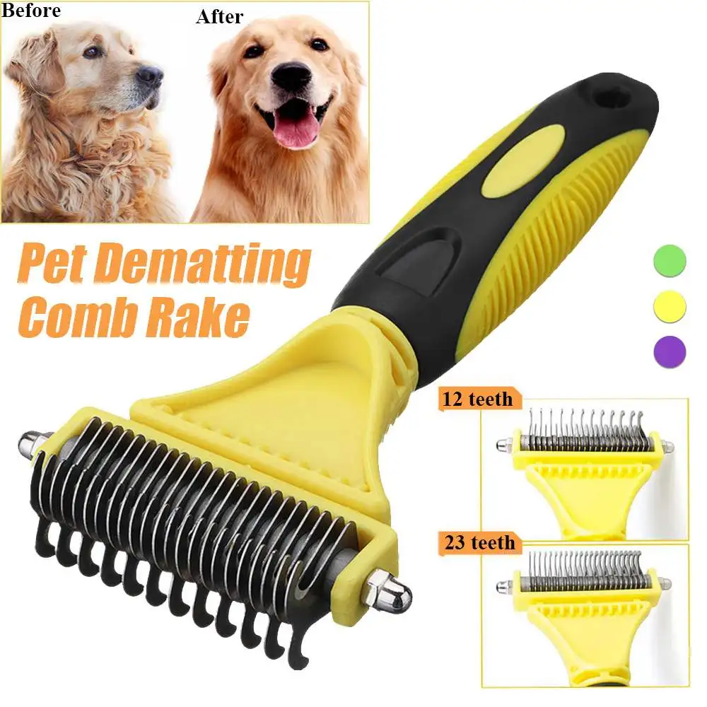 

Professional Dog Brush Dematting Gently Efficient Safe Pet Comb Rake Removes Undercoat Knots Wooden Handle Puppy Goomer