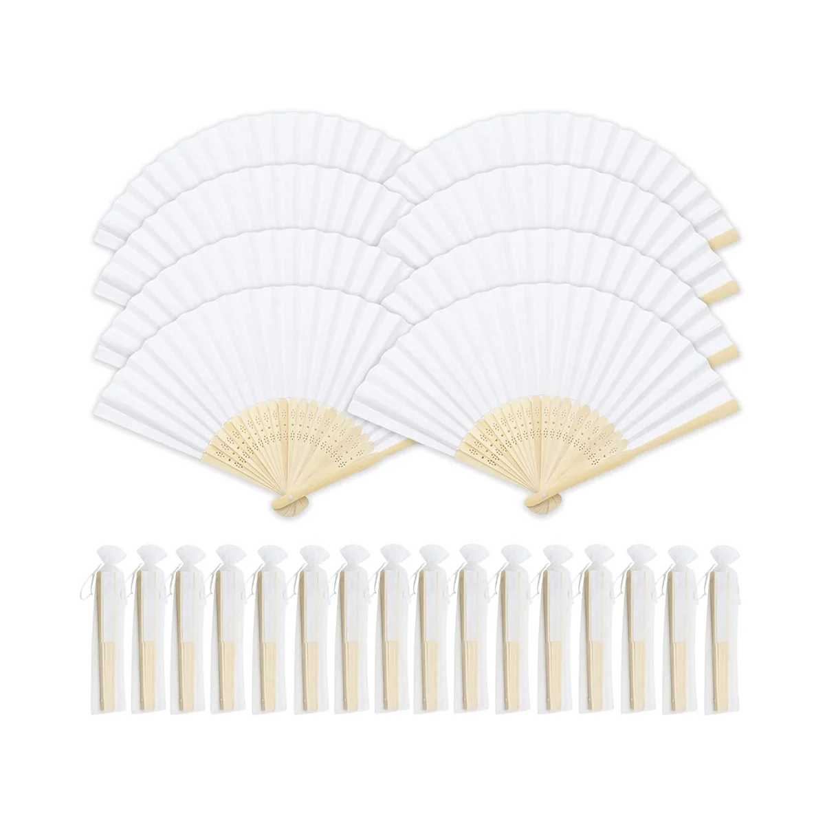 

16PCS White Handheld Fans Paper Folded Fan Bamboo Folding Fans Bridal Dancing Props for Church Wedding Gift Party Favors