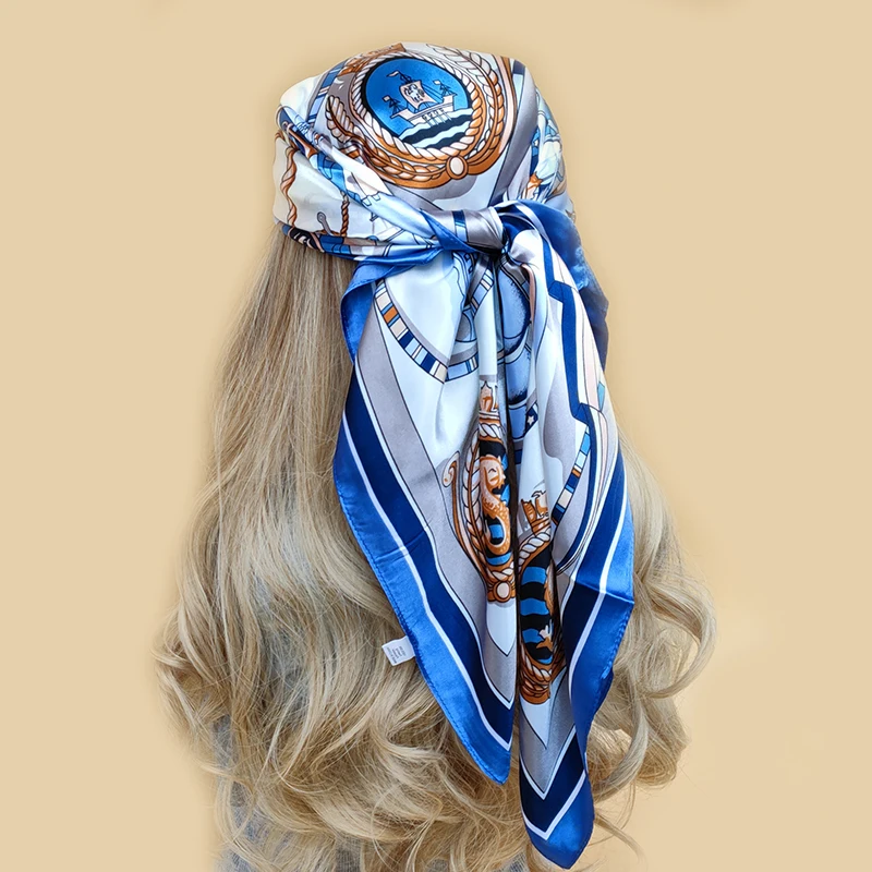 

Color Head Scarf Blcak Square 90*90 Silk Foulard Satin Bandana Cheveux Neckerchief Hijab Accessoires For Woman Hair Scarf