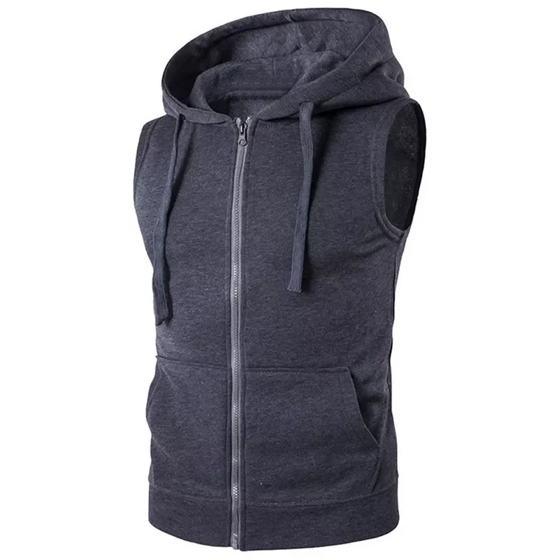 

NEW IN Men's Casual Vest Solid Sleeveless Hoodies Jacket Autumn Spring Zipper Pockets Cardigans Mens Waistcoat Top