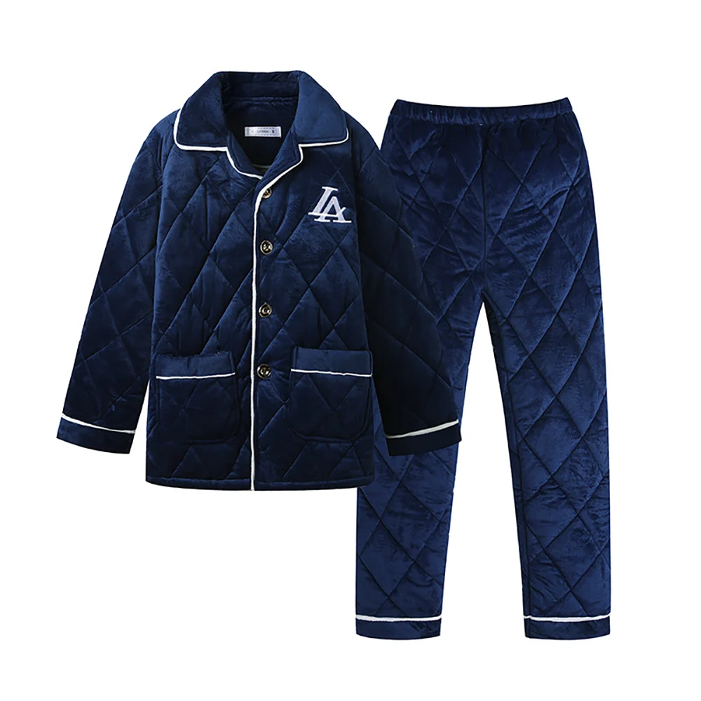 Winter Flannel Sleepwear Pajamas For Men Three-layer Thicken Super Warm Pajamas Casual Solid Plaid Sleeping Clothes pyjama homme