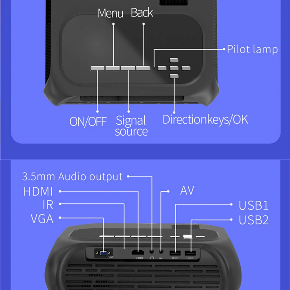 T7 Нативный проектор LED 720P с яркостью 200 ANSI, 40-200 дюймов, поддержка 1080P домашнего кинотеатра, мини кинозал Smart Beamer.