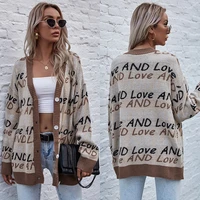 autumn knitted letters street fashion long sleeve sweater jacket for women