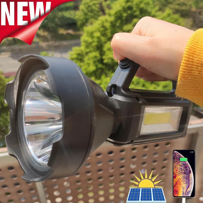 

Solar LED Flashlights Handheld Lantern Camping Portable Lamp Strong Light USB Rechargeable Built-in Battery Outdoor Lighting