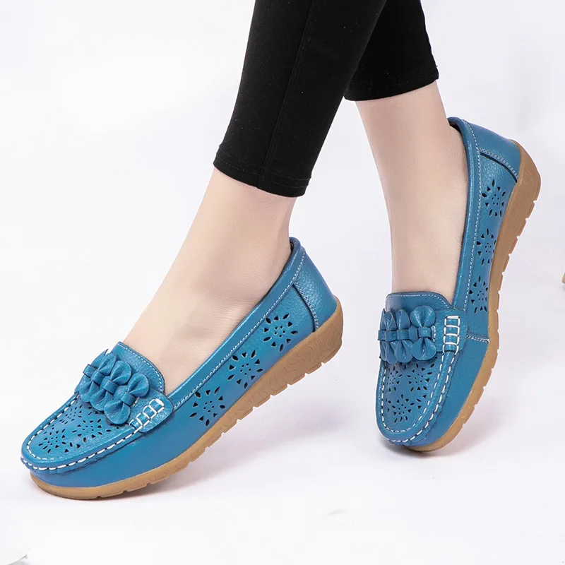 Women Flats Shoes Genuine Leather Dance Shoes Wedge Shoes Ladies Cutout Loafers Slip on Ballet Flats Ballerines Flats Sneakers