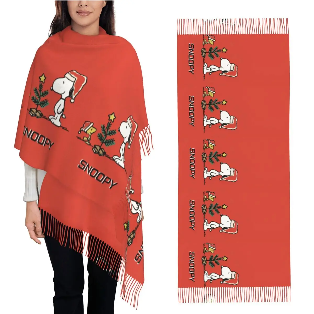 MINISO Sanrio Snoopy Рождественский шарф Женские головные уборы Шарфы с длинной кисточкой