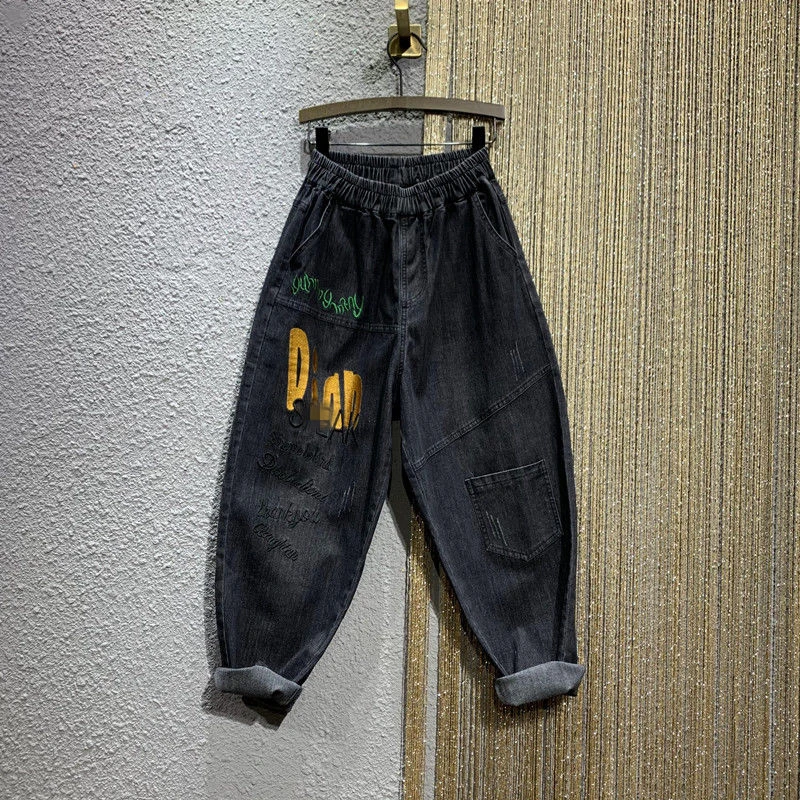 Женские хлопковые джинсовые брюки повседневные свободные винтажные джинсы в